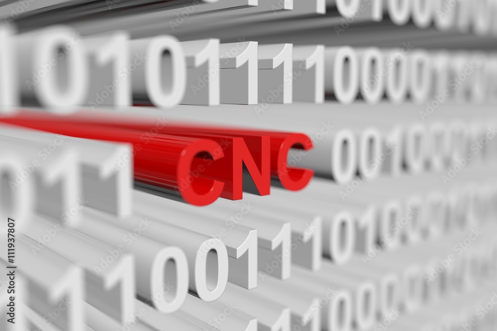 CNC as a binary code with blurred background 3D illustration