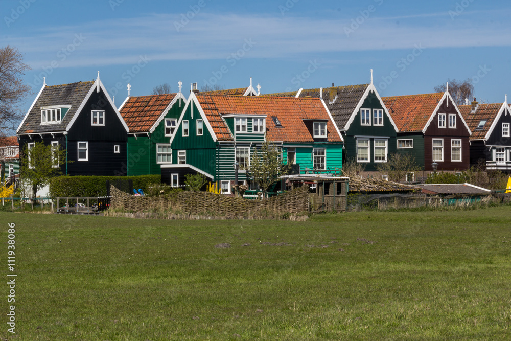 Panoramic shot of village Marken in Netherlands Panoramic shot of village Marken in Netherlands