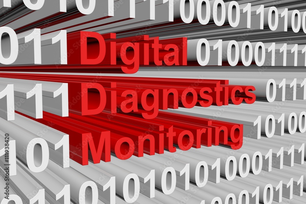 Digital Diagnostics Monitoring in the form of binary code, 3D illustration