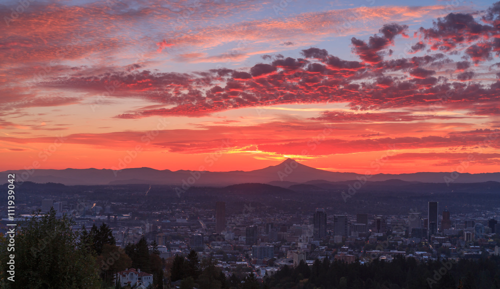 Colorful sunrise of Portland, Oregon