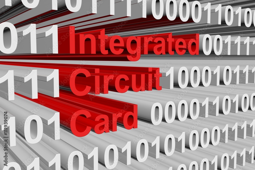 integrated circuit card in the form of binary code, 3D illustration