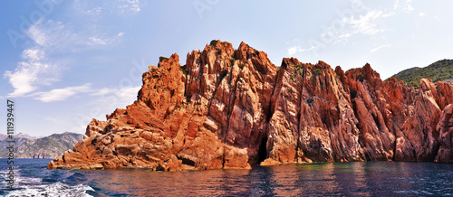 Fotografie Panoramic view of vertical rocks of Calanques de Piana