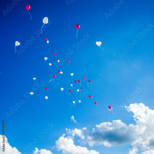 heart balloons in the sky