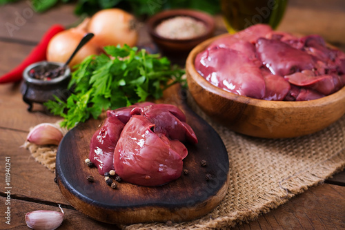 Raw chicken liver for cooking with onions and peppers