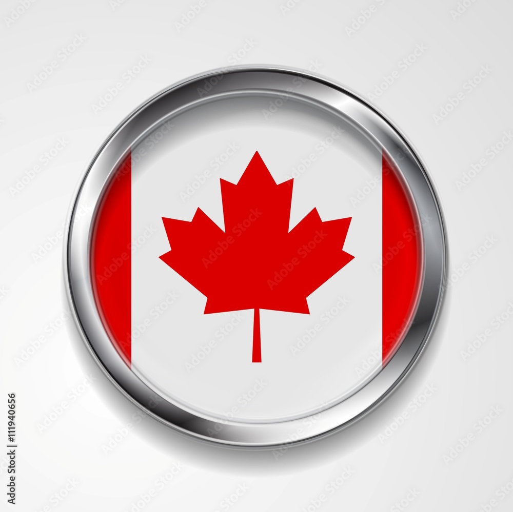 Abstract button with metallic frame. Canadian flag Abstract button with metallic frame. Canadian flag
