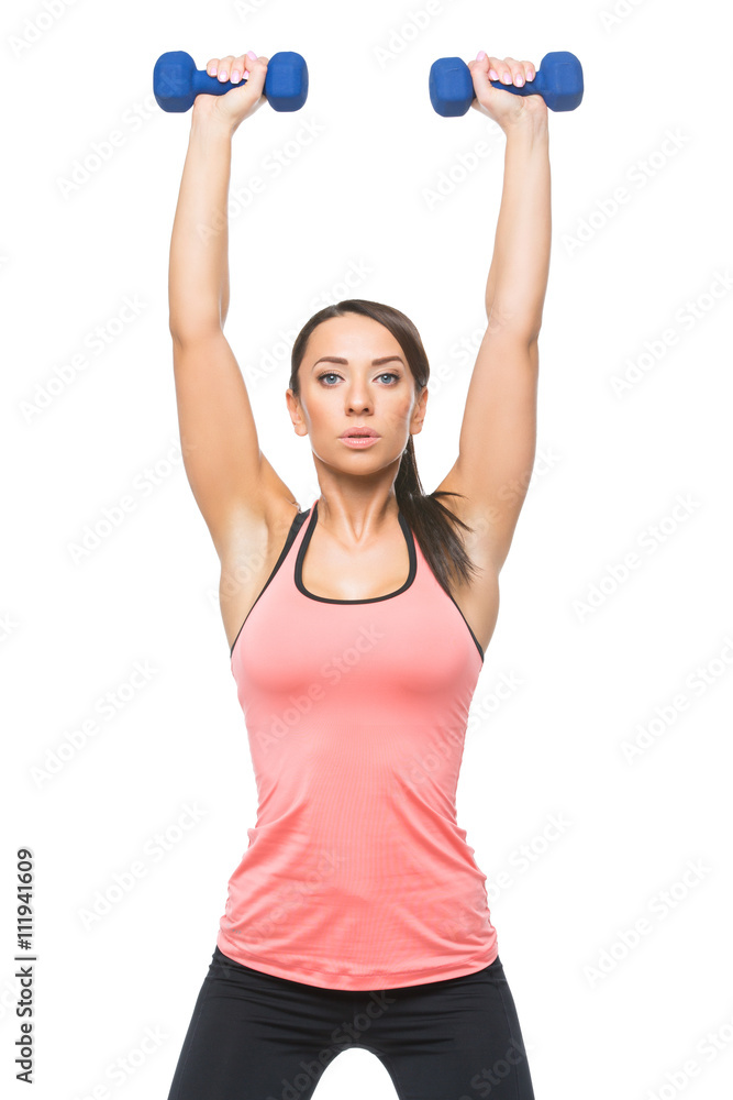 Sporty woman with dumbbells Sporty woman with dumbbells