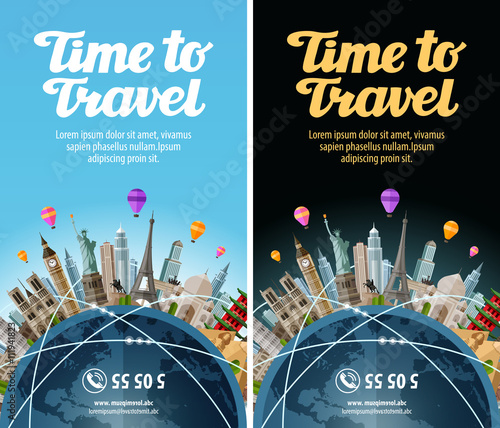 Trip to world. Travel. Landmarks on the globe. Vacation or tourism
