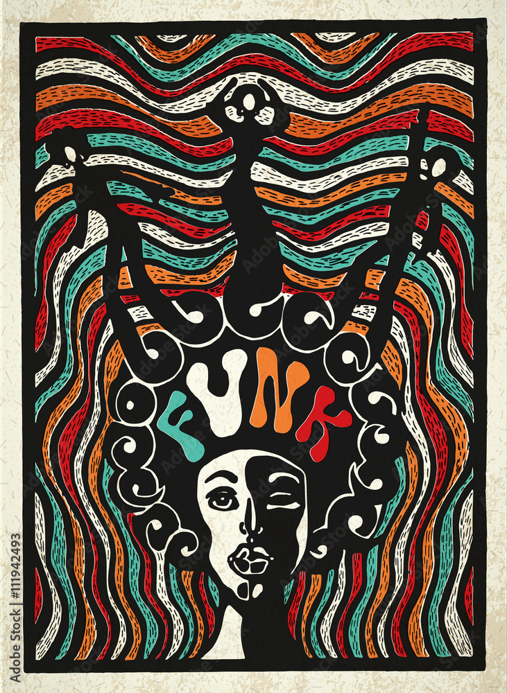 Fototapeta premium Vector Funk music poster. Engraved bright poster of Funk music.