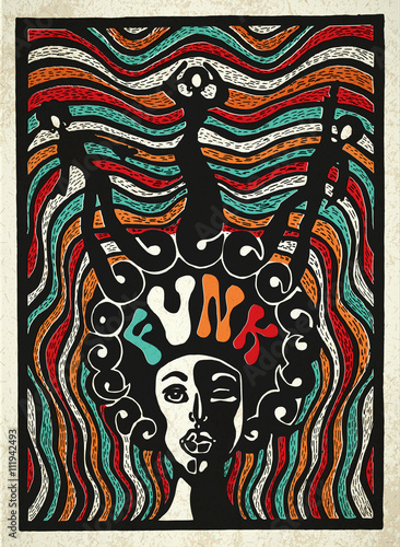 Vector Funk music poster. Engraved bright poster of Funk music.