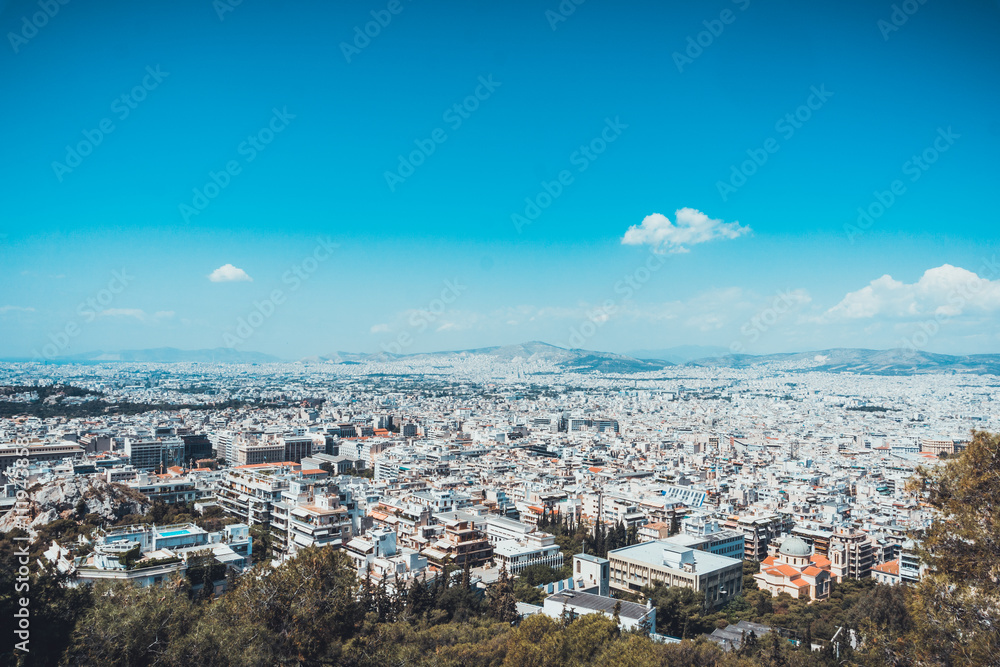 Aerial view over the rooftops of Athens, Greece