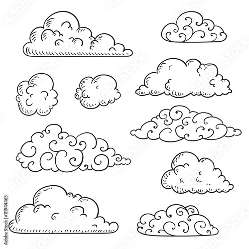 Vector Illustration of Abstract Hand Drawn Doodle Clouds