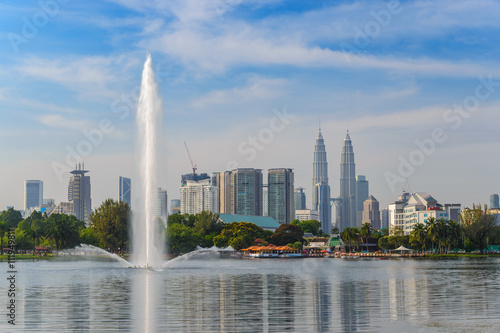 Kuala Lumpur city skyline at at Titiwangsa park, Malaysia