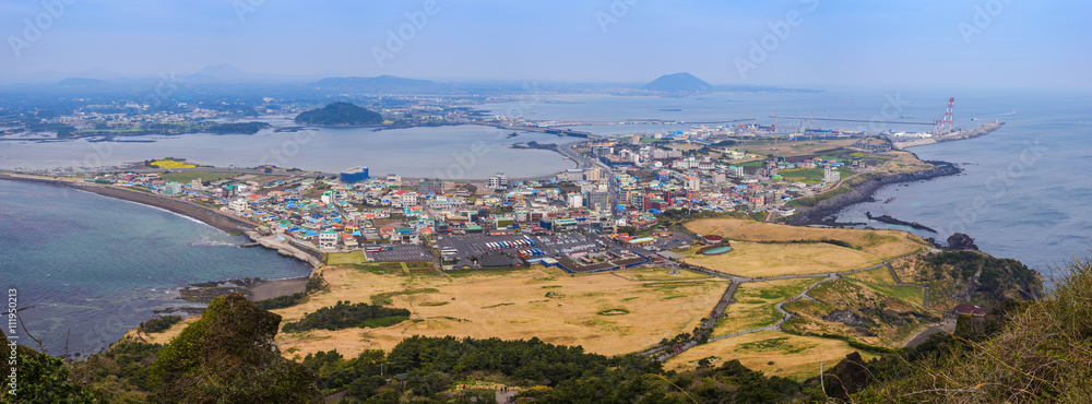 Panorama view from Seongsan Ilchulbong, Jeju, South Korea