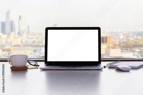 Blank white laptop screen