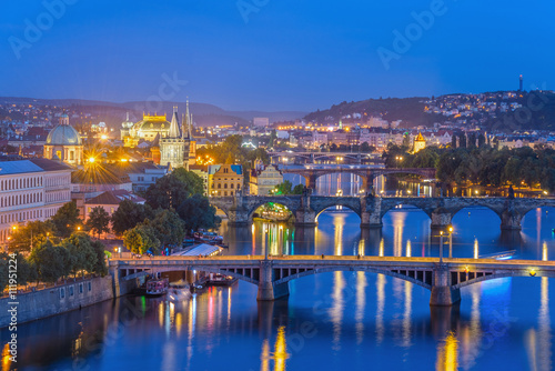 Prague city skyline at night, Czech Republic © Noppasinw