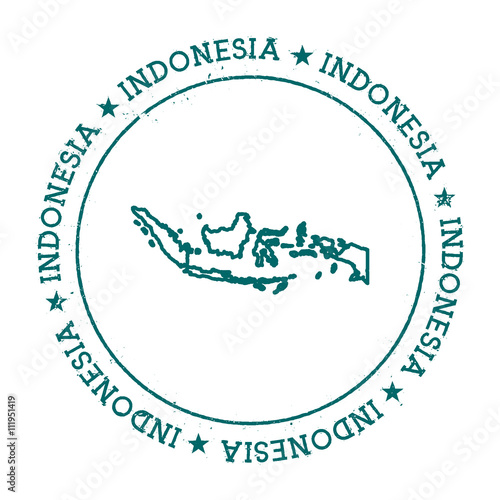 Indonesia vector map. Retro vintage insignia with country map. Distressed visa stamp with Indonesia text wrapped around a circle and stars. USA state map vector illustration.