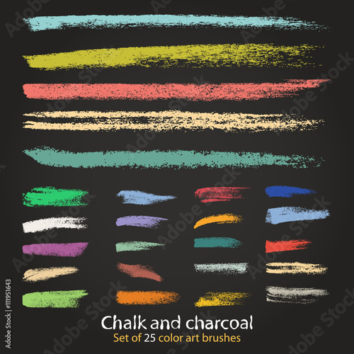 Set of color vector grunge brushes created with chalk and charcoal. 
Saved in the brushes palette
