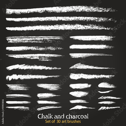 Set of vector grunge brushes different thickness and stiffness, created with chalk and charcoal. 
A high resolution. Saved in the brushes palette
