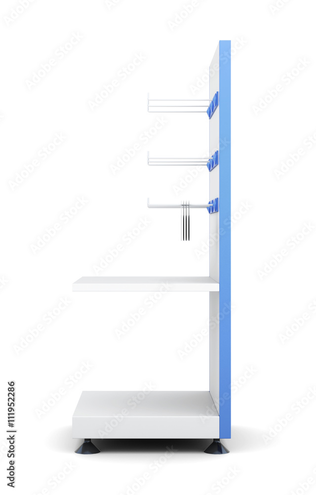 Rack with shelves and hooks for product isolated on a white background ...