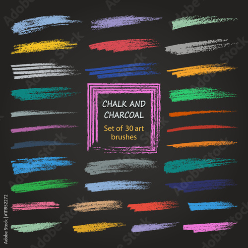 Set of color vector grunge brushes created with chalk and charcoal. 
Saved in the brushes palette

