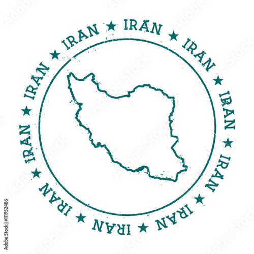 Iran, Islamic Republic Of vector map.. Retro vintage insignia with country map.. Distressed visa stamp with Iran, Islamic Republic Of text wrapped around a circle and stars.