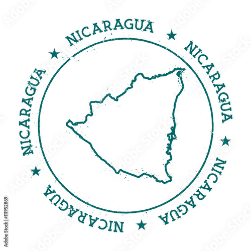 Nicaragua vector map. Retro vintage insignia with country map. Distressed visa stamp with Nicaragua text wrapped around a circle and stars. USA state map vector illustration.