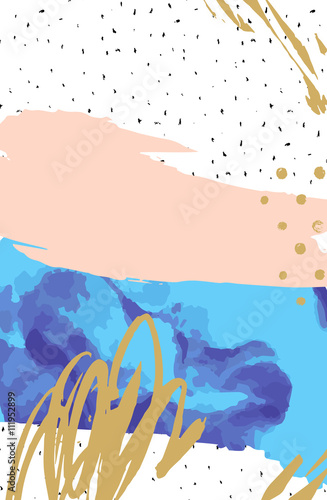 Abstract print with geometrical colorful elements/ dots on scribble backgroun...