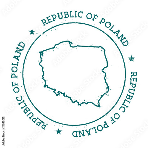 Poland vector map. Retro vintage insignia with country map. Distressed visa stamp with Poland text wrapped around a circle and stars. USA state map vector illustration.