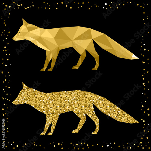Abstract fox. Gold fox set. 