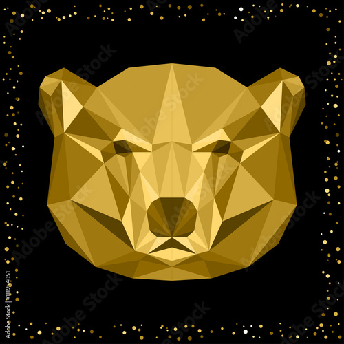 Abstract polar bear. Golden texture. Cartoon portrait for use in design for card, invitation, poster, banner, placard, diary, journal, notebook, album, sketch book cover. 