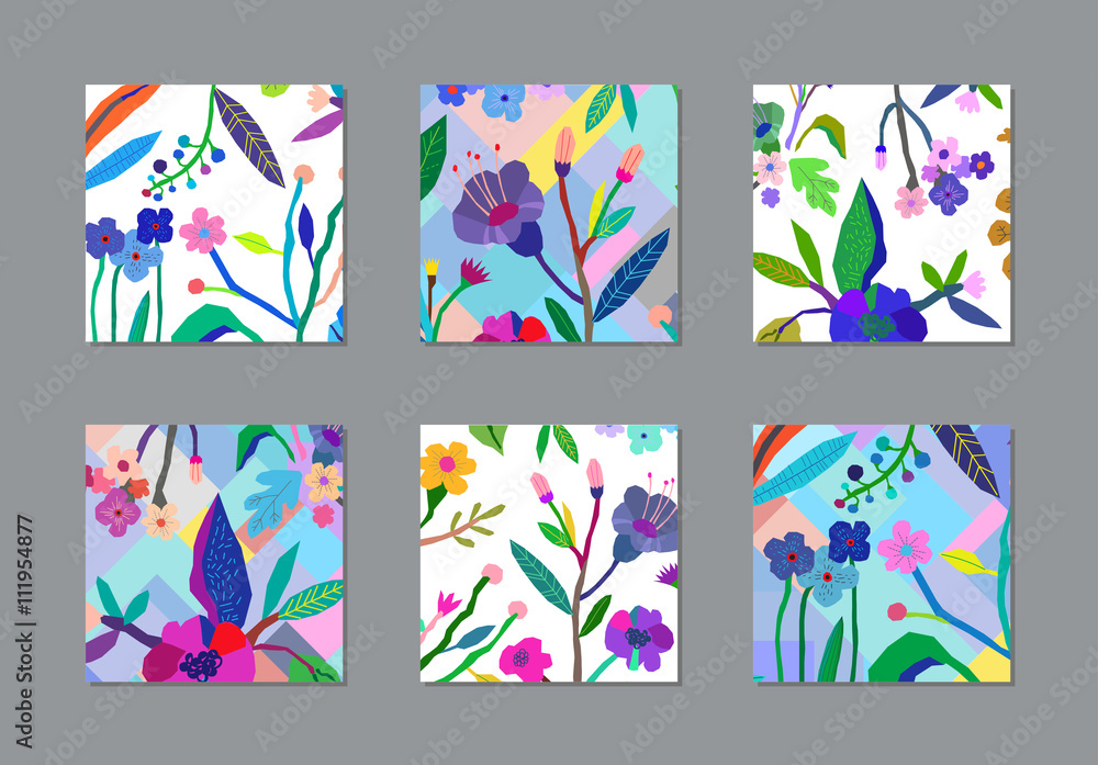 Set of creative universal floral cards. Wedding, anniversary, birthday. Vector