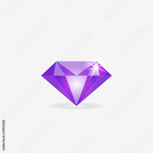 Diamond vector icon, diamond shape emblem, jewelry collection shop logo, violet diamond geometric glass stone, modern flat trend design isolated on white background