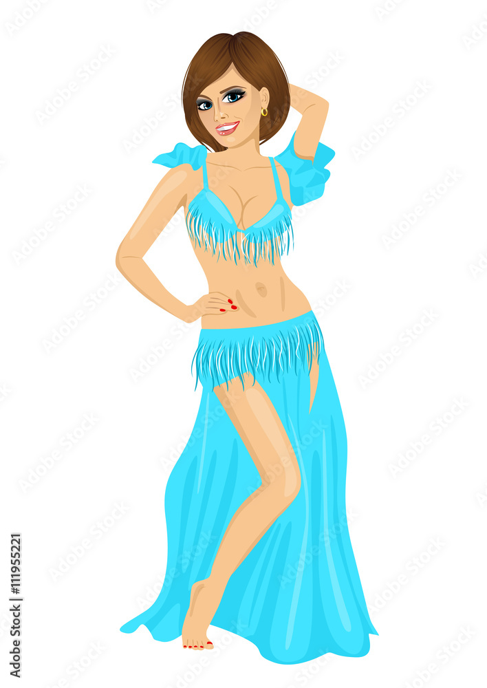 Beautiful caucasian belly dancer harem woman in a blue stage costume Beautiful caucasian belly dancer harem woman in a blue stage costume