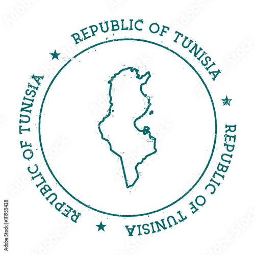 Tunisia vector map. Retro vintage insignia with country map. Distressed visa stamp with Tunisia text wrapped around a circle and stars. USA state map vector illustration.