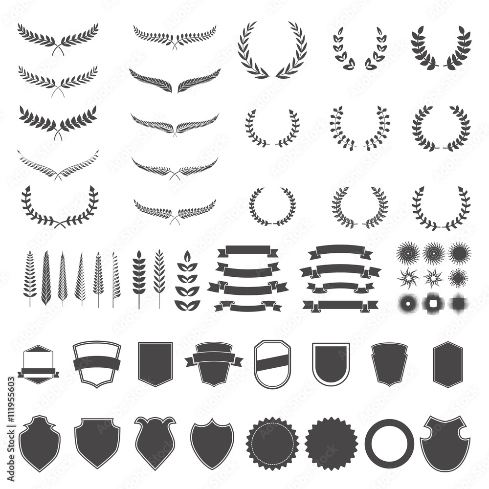 © Kotliar Ivan - Set of vector wreaths and branches. Design elements for logo, la