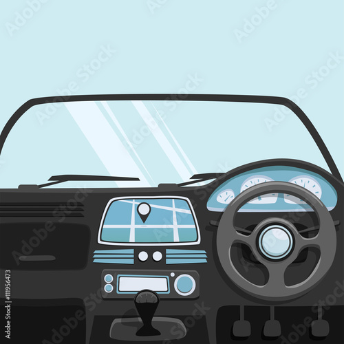 Vehicle interior. Inside car. Vector cartoon illustration