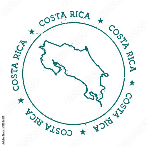 Costa Rica vector map. Retro vintage insignia with country map. Distressed visa stamp with Costa Rica text wrapped around a circle and stars. USA state map vector illustration.