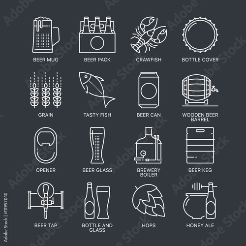 Thin line beer logo concept. Web graphics linear icons set. 
Exclusive outline drink sign vector illustration. Stroke simple mono brew pictogram pack.