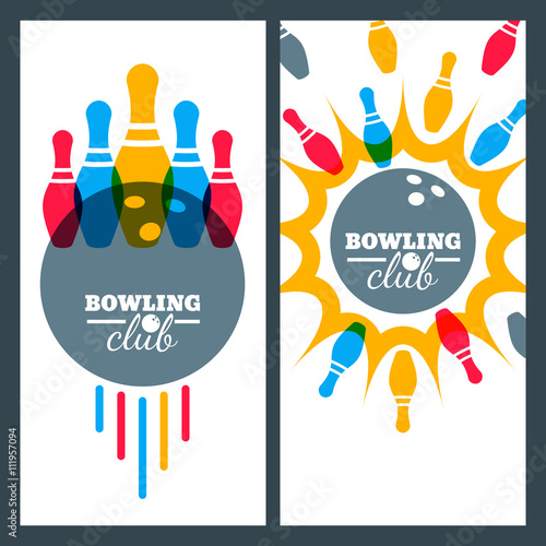 Bowling backgrounds and isolated elements for banner, poster, flyer, label design. Abstract vector illustration of bowling game. Colorful bowling ball, bowling pins.