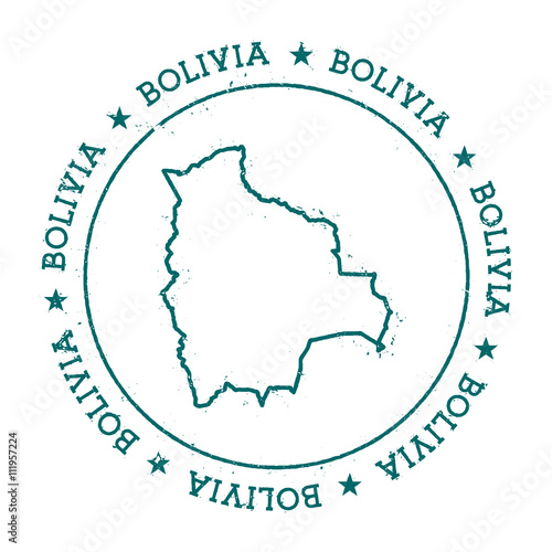 Bolivia vector map. Retro vintage insignia with country map. Distressed visa stamp with Bolivia text wrapped around a circle and stars. USA state map vector illustration.