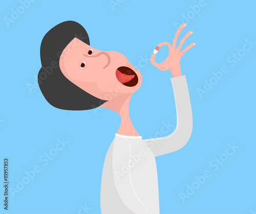 Man taking pill illustration.