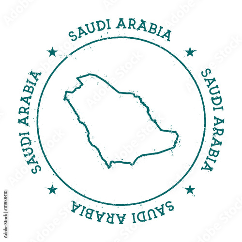 Saudi Arabia vector map. Retro vintage insignia with country map. Distressed visa stamp with Saudi Arabia text wrapped around a circle and stars. USA state map vector illustration.