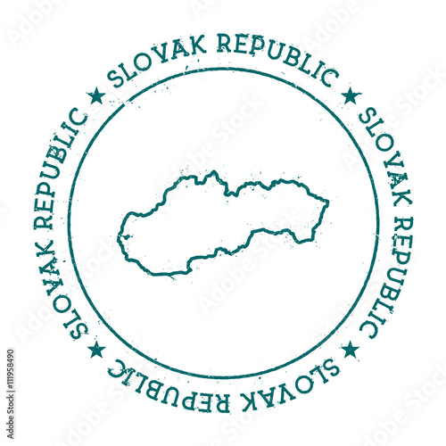 Slovakia vector map. Retro vintage insignia with country map. Distressed visa stamp with Slovakia text wrapped around a circle and stars. USA state map vector illustration.