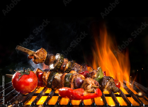 Meal skewer on grill