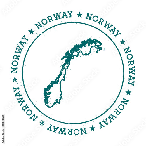 Norway vector map. Retro vintage insignia with country map. Distressed visa stamp with Norway text wrapped around a circle and stars. USA state map vector illustration.