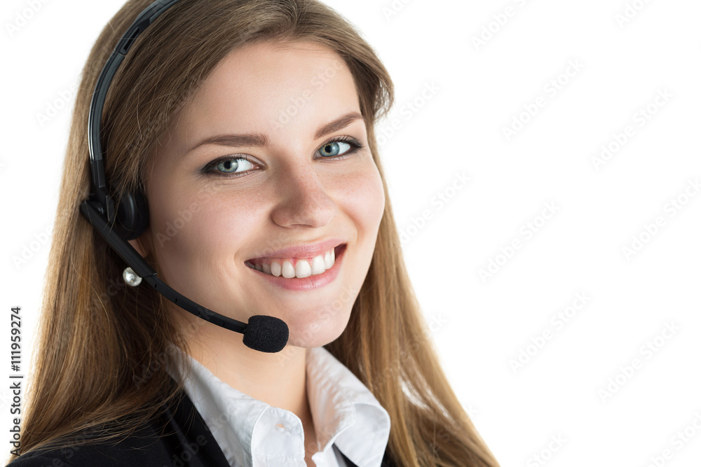 Portrait of young beautiful call center worker Portrait of young beautiful call center worker