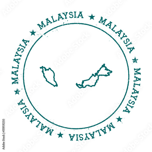 Malaysia vector map. Retro vintage insignia with country map. Distressed visa stamp with Malaysia text wrapped around a circle and stars. USA state map vector illustration.