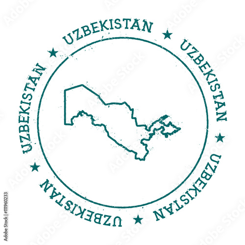 Uzbekistan vector map. Retro vintage insignia with country map. Distressed visa stamp with Uzbekistan text wrapped around a circle and stars. USA state map vector illustration.