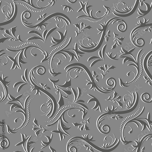 Surround seamless vintage pattern floral abstract ornament in shades of gray, vector illustration