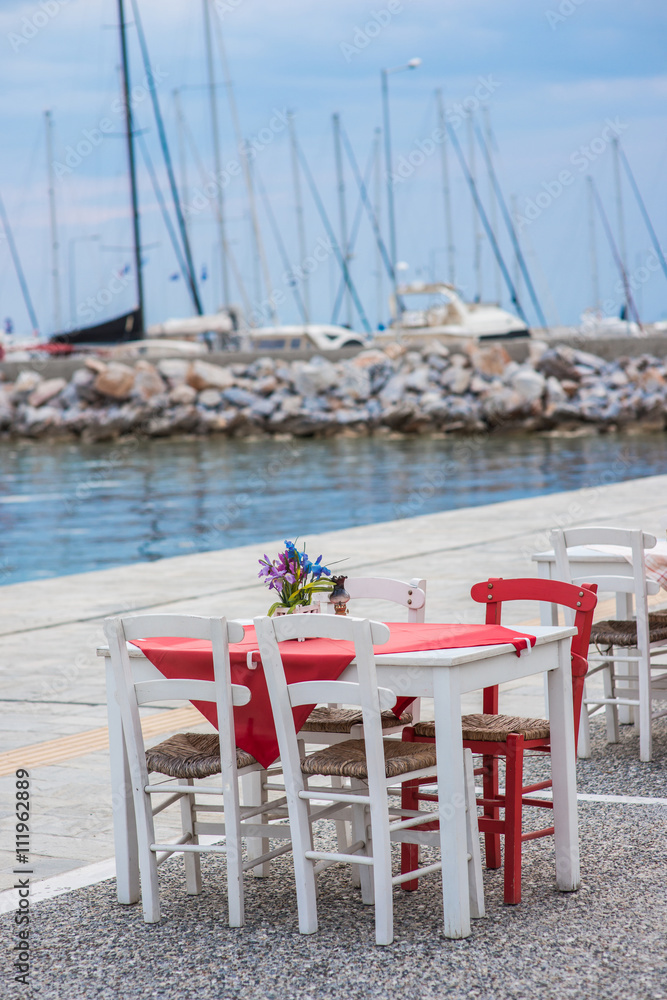 Summer outdoor terrace cafe on sand beach Summer outdoor terrace cafe on sand beach